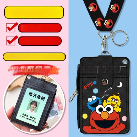 Holder de card pentru gât, multifuncțional, cu fermoar pentru monede — imprimeu anime, piele PU, potrivit pentru toate genurile, stil urban minimalist, primăvara 2024