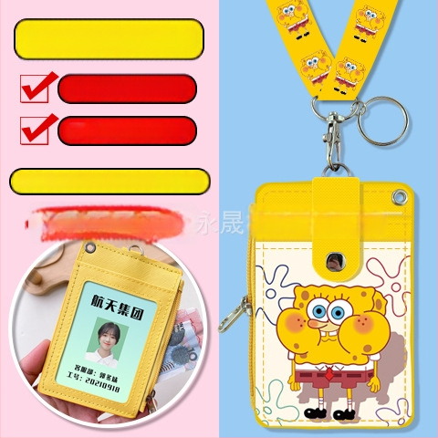 Holder de card pentru gât, multifuncțional, cu fermoar pentru monede — imprimeu anime, piele PU, potrivit pentru toate genurile, stil urban minimalist, primăvara 2024