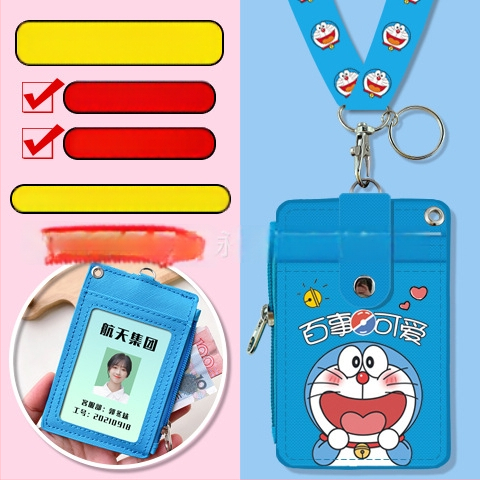 Holder de card pentru gât, multifuncțional, cu fermoar pentru monede — imprimeu anime, piele PU, potrivit pentru toate genurile, stil urban minimalist, primăvara 2024