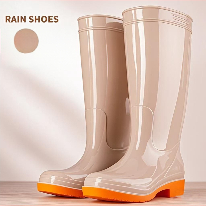 Γυναικείες γαλότσες βροχής PVC, με μεσαίο μήκος γάμπας, αδιάβροχες και αντιολισθητικές, με επένδυση από βαμβάκι.