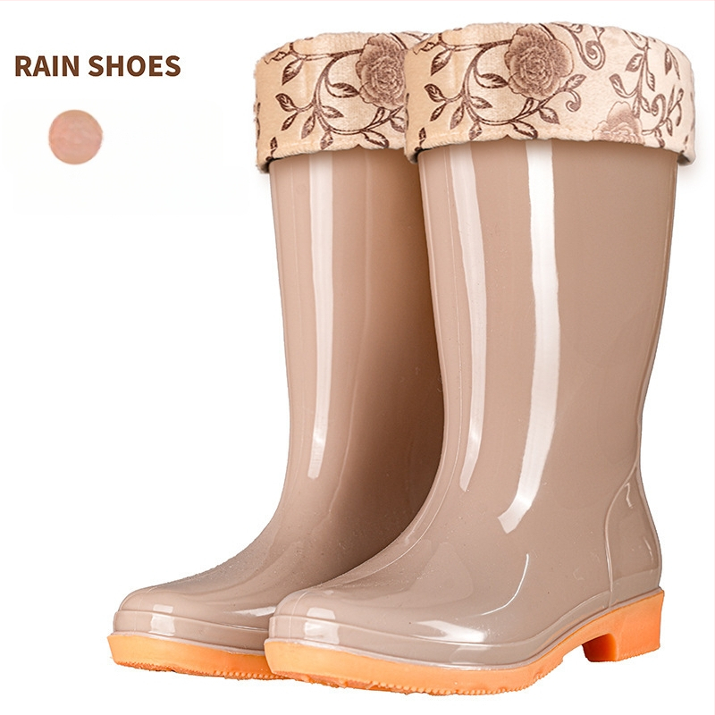 Γυναικείες γαλότσες βροχής PVC, με μεσαίο μήκος γάμπας, αδιάβροχες και αντιολισθητικές, με επένδυση από βαμβάκι.