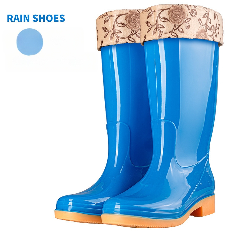 Γυναικείες γαλότσες βροχής PVC, με μεσαίο μήκος γάμπας, αδιάβροχες και αντιολισθητικές, με επένδυση από βαμβάκι.