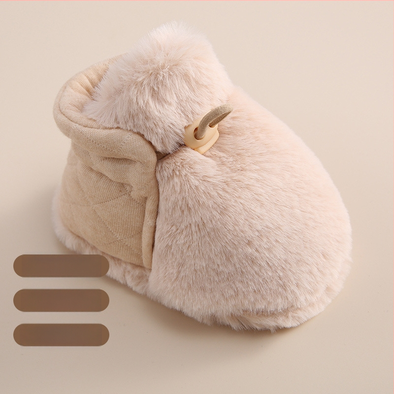 Baba téli plüss-fleece talpú cipői, csíkos mintával, csúszásmentes, meleg, 12–36 hónapos korosztálynak