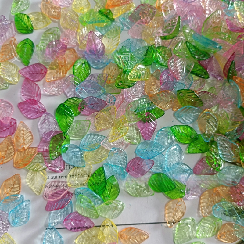 Αξεσουάρ - Ακρυλικές χάντρες σε σχήμα πεπονιού με μοτίβο φύλλου, βαμμένη επιφάνεια