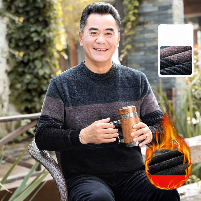 Férfi chenille kötött pulóver magas gallérral, fleece-bélés, vastagított kivitel, hosszú ujjú, 85% poliészter.