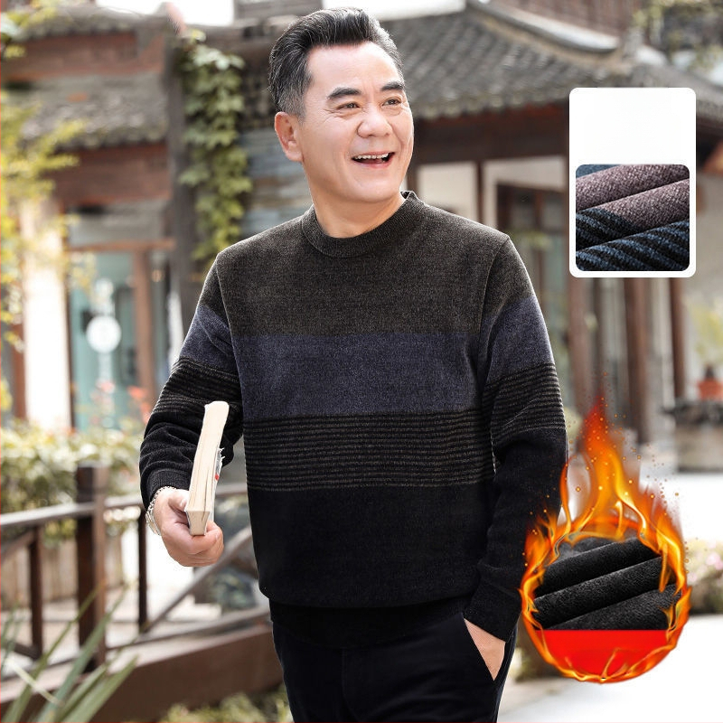 Férfi chenille kötött pulóver magas gallérral, fleece-bélés, vastagított kivitel, hosszú ujjú, 85% poliészter.