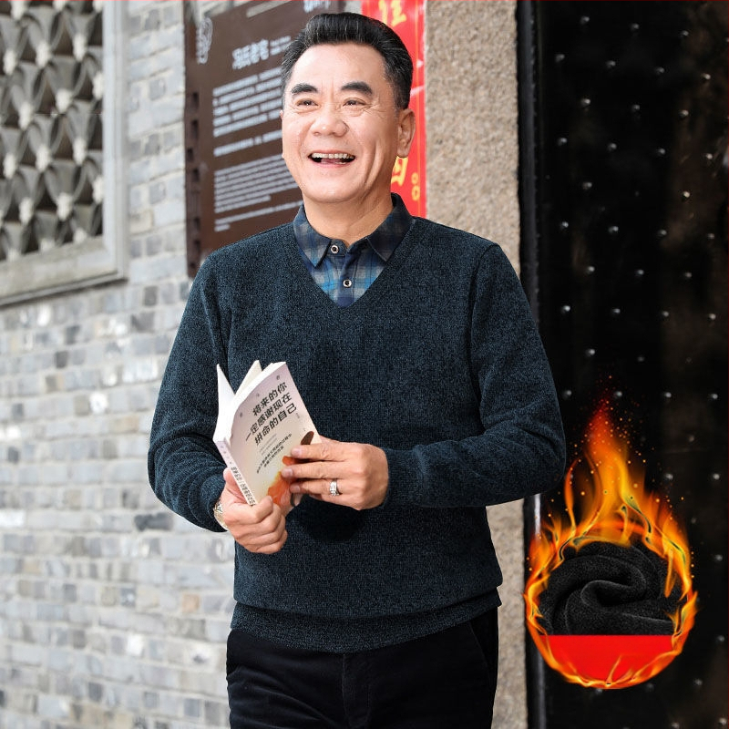 Férfi chenille kötött pulóver magas gallérral, fleece-bélés, vastagított kivitel, hosszú ujjú, 85% poliészter.