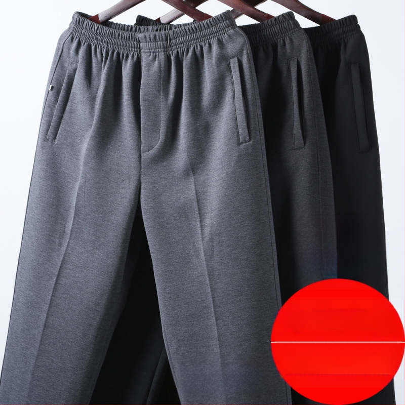 Ανδρικά παντελόνια υψηλής μέσης, φλις επένδυση, άνετη γραμμή, ίσιο πόδι, πολυεστερικό ύφασμα