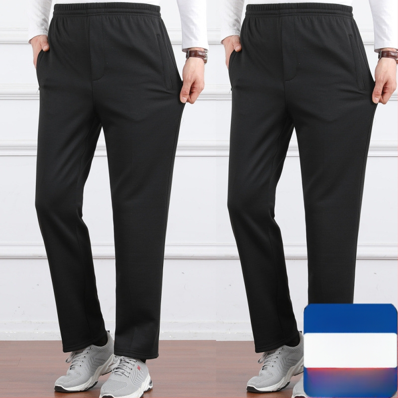 Ανδρικά παντελόνια υψηλής μέσης, φλις επένδυση, άνετη γραμμή, ίσιο πόδι, πολυεστερικό ύφασμα