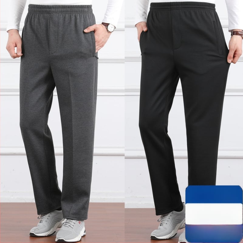 Ανδρικά παντελόνια υψηλής μέσης, φλις επένδυση, άνετη γραμμή, ίσιο πόδι, πολυεστερικό ύφασμα