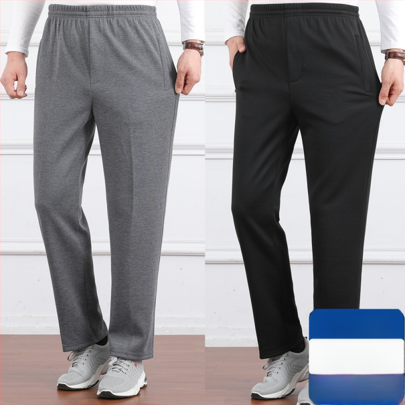 Ανδρικά παντελόνια υψηλής μέσης, φλις επένδυση, άνετη γραμμή, ίσιο πόδι, πολυεστερικό ύφασμα