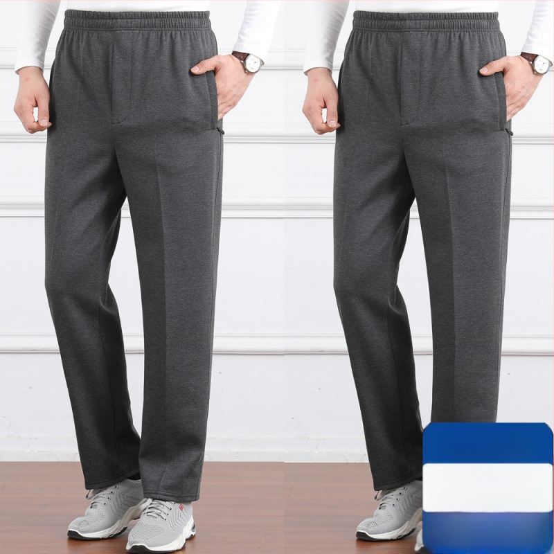 Ανδρικά παντελόνια υψηλής μέσης, φλις επένδυση, άνετη γραμμή, ίσιο πόδι, πολυεστερικό ύφασμα