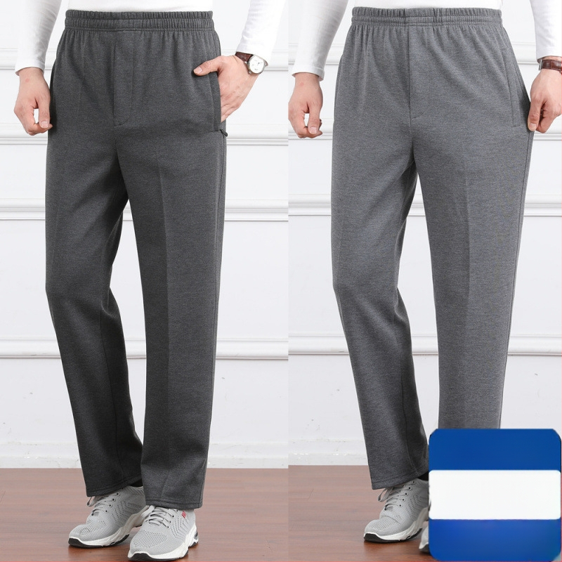 Ανδρικά παντελόνια υψηλής μέσης, φλις επένδυση, άνετη γραμμή, ίσιο πόδι, πολυεστερικό ύφασμα