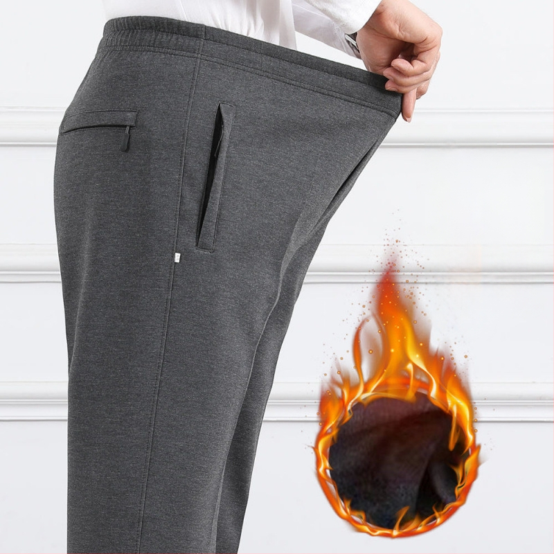 Ανδρικά παντελόνια υψηλής μέσης, φλις επένδυση, άνετη γραμμή, ίσιο πόδι, πολυεστερικό ύφασμα