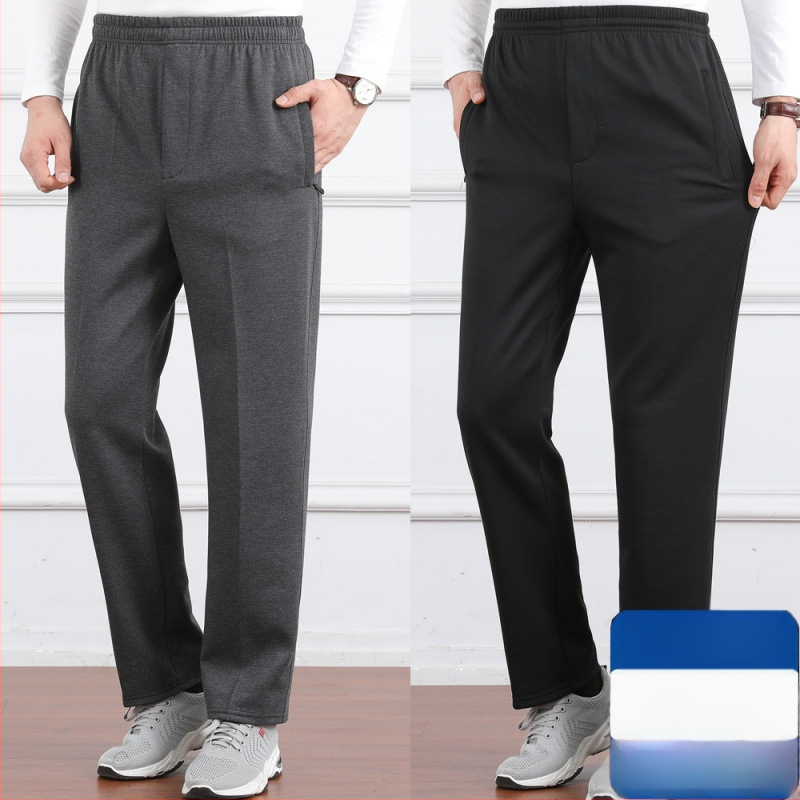 Ανδρικά παντελόνια υψηλής μέσης, φλις επένδυση, άνετη γραμμή, ίσιο πόδι, πολυεστερικό ύφασμα