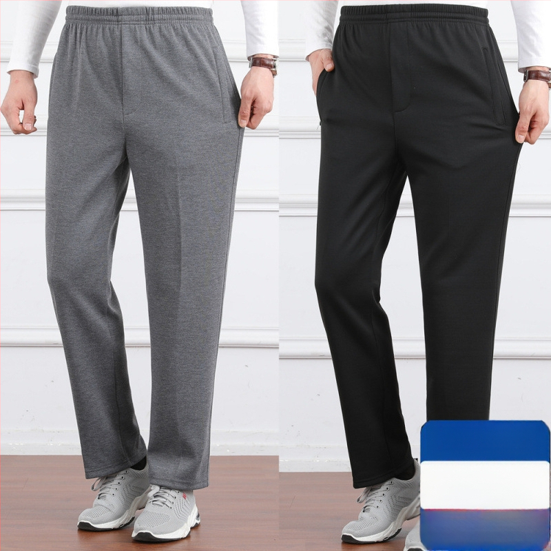 Ανδρικά παντελόνια υψηλής μέσης, φλις επένδυση, άνετη γραμμή, ίσιο πόδι, πολυεστερικό ύφασμα