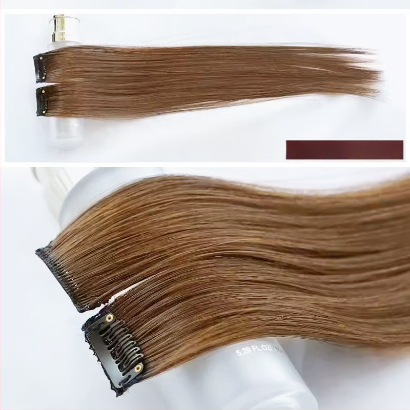 Fragment de perucă Yuxinde, păr drept, breton cu parcare medie, extensie ușoară cu clips pentru volum, fibre rezistente la temperaturi înalte