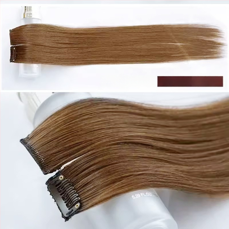 Fragment de perucă Yuxinde, păr drept, breton cu parcare medie, extensie ușoară cu clips pentru volum, fibre rezistente la temperaturi înalte