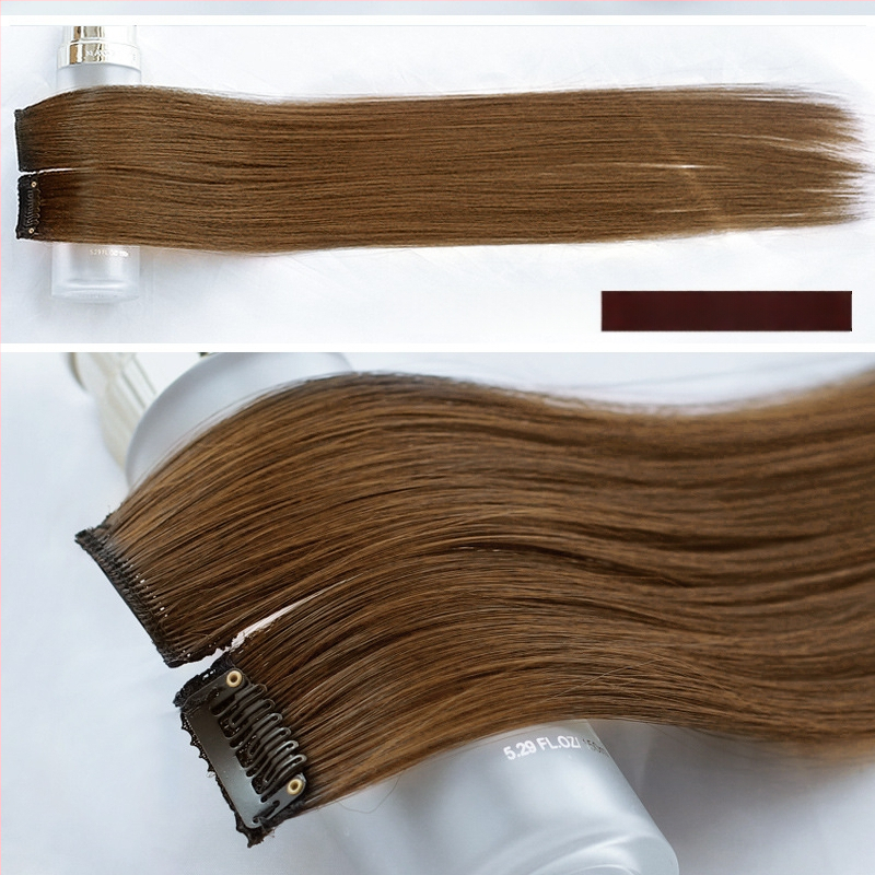 Fragment de perucă Yuxinde, păr drept, breton cu parcare medie, extensie ușoară cu clips pentru volum, fibre rezistente la temperaturi înalte