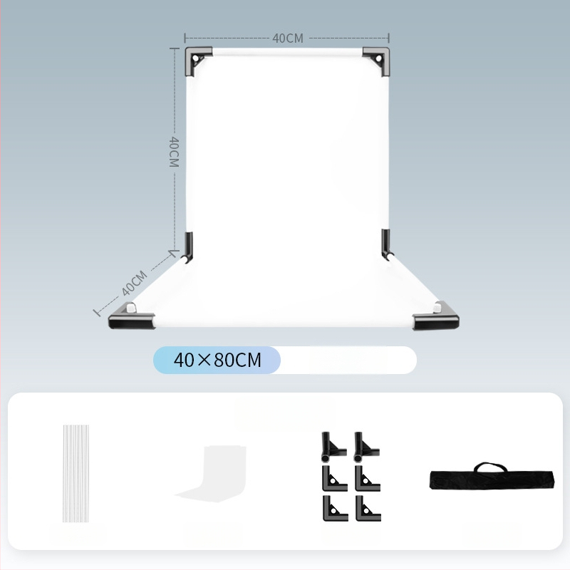 Termékfotózáshoz háttérállvány, fém és PVC, súly 1 kg, tartozékok: tartó rúd, adapter, háttérlemez, hordtáska, használati útmutató