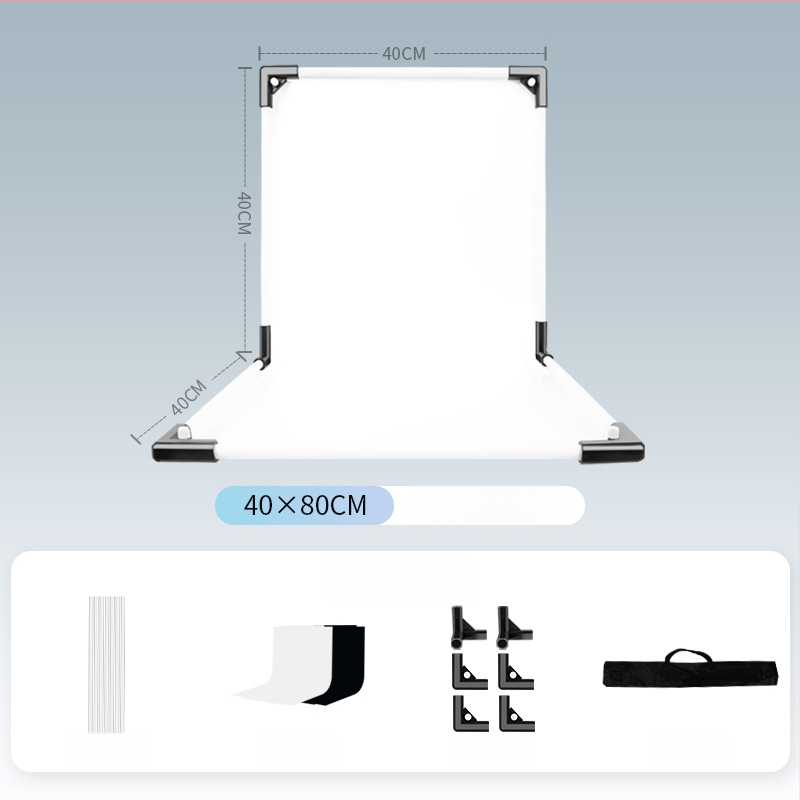 Termékfotózáshoz háttérállvány, fém és PVC, súly 1 kg, tartozékok: tartó rúd, adapter, háttérlemez, hordtáska, használati útmutató