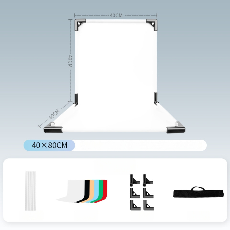 Termékfotózáshoz háttérállvány, fém és PVC, súly 1 kg, tartozékok: tartó rúd, adapter, háttérlemez, hordtáska, használati útmutató