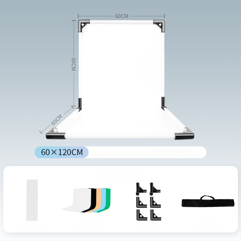 Termékfotózáshoz háttérállvány, fém és PVC, súly 1 kg, tartozékok: tartó rúd, adapter, háttérlemez, hordtáska, használati útmutató
