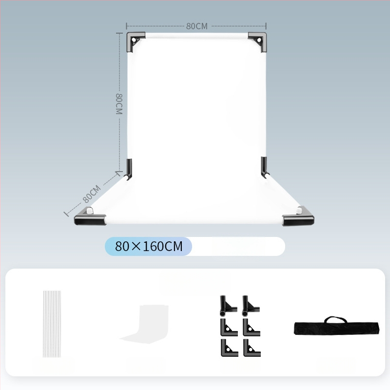 Termékfotózáshoz háttérállvány, fém és PVC, súly 1 kg, tartozékok: tartó rúd, adapter, háttérlemez, hordtáska, használati útmutató