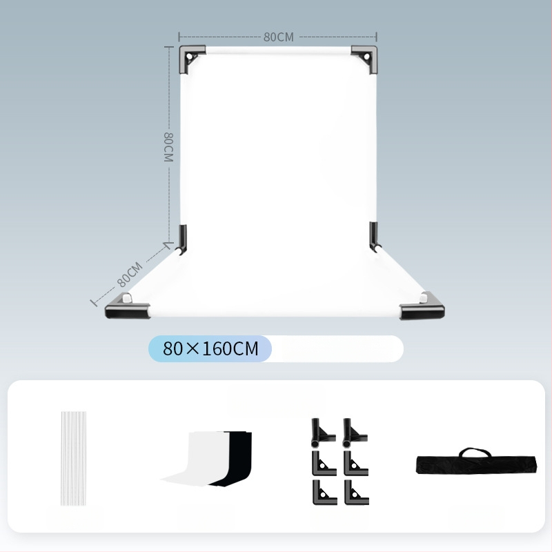 Termékfotózáshoz háttérállvány, fém és PVC, súly 1 kg, tartozékok: tartó rúd, adapter, háttérlemez, hordtáska, használati útmutató