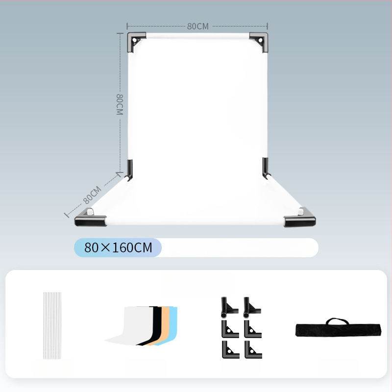Termékfotózáshoz háttérállvány, fém és PVC, súly 1 kg, tartozékok: tartó rúd, adapter, háttérlemez, hordtáska, használati útmutató