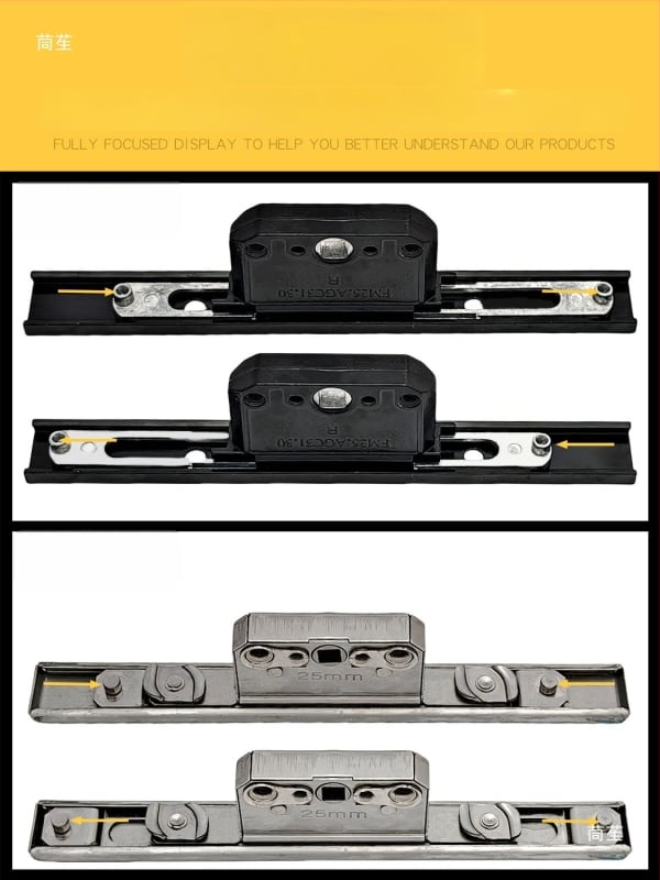 Alumíniumötvözetű bukóablak zárdoboza: átviteli zártest és teleszkópos zár, összekötő záralkatrészek