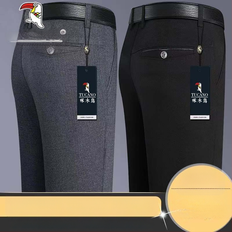 Ανδρικά παντελόνια casual με επένδυση φλίς, υψηλή μέση, ίσια γραμμή, πολυεστέρας