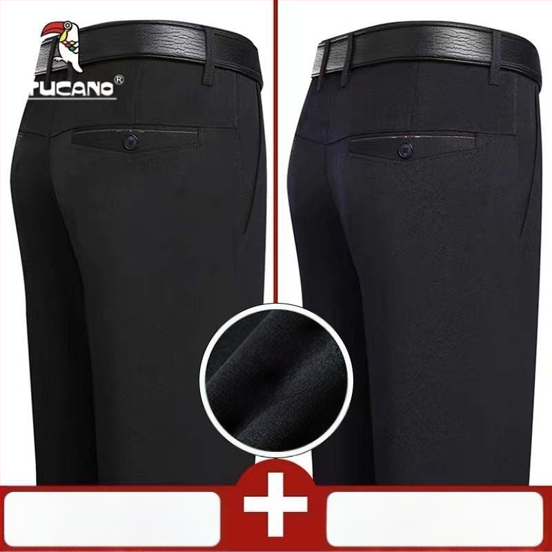 Ανδρικά παντελόνια casual με επένδυση φλίς, υψηλή μέση, ίσια γραμμή, πολυεστέρας