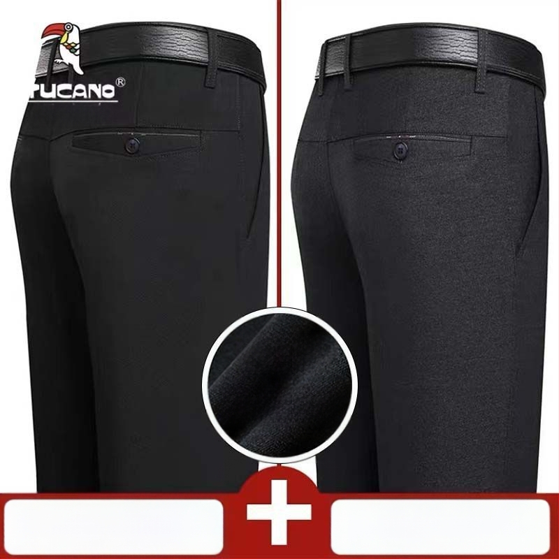 Ανδρικά παντελόνια casual με επένδυση φλίς, υψηλή μέση, ίσια γραμμή, πολυεστέρας