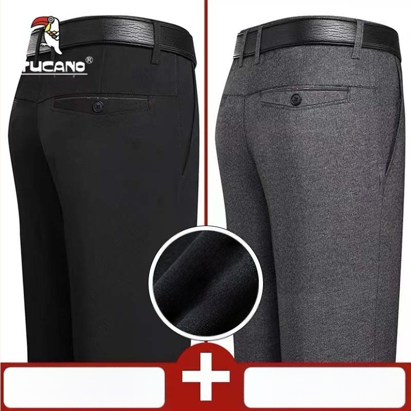 Ανδρικά παντελόνια casual με επένδυση φλίς, υψηλή μέση, ίσια γραμμή, πολυεστέρας