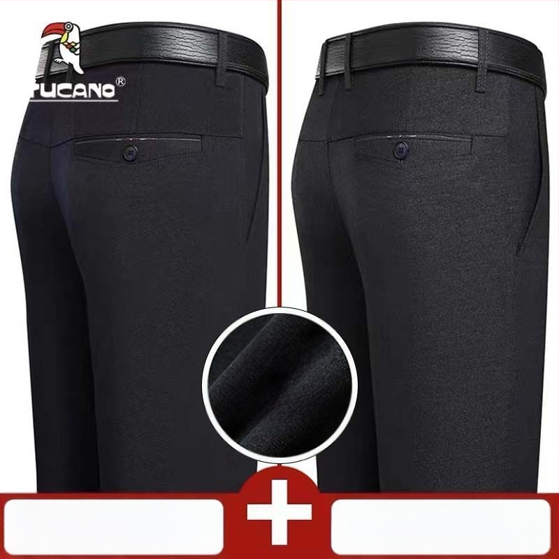 Ανδρικά παντελόνια casual με επένδυση φλίς, υψηλή μέση, ίσια γραμμή, πολυεστέρας