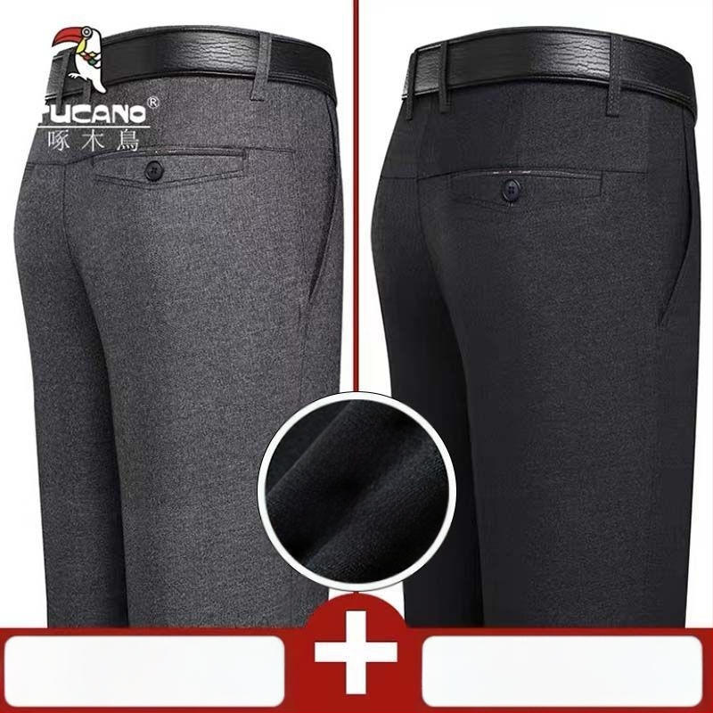 Ανδρικά παντελόνια casual με επένδυση φλίς, υψηλή μέση, ίσια γραμμή, πολυεστέρας