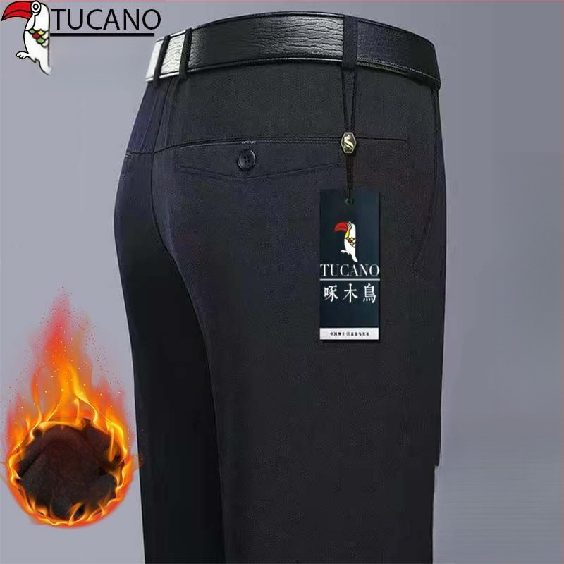 Ανδρικά παντελόνια casual με επένδυση φλίς, υψηλή μέση, ίσια γραμμή, πολυεστέρας