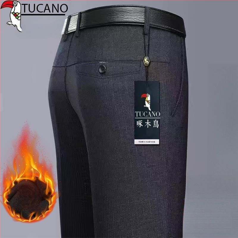 Ανδρικά παντελόνια casual με επένδυση φλίς, υψηλή μέση, ίσια γραμμή, πολυεστέρας