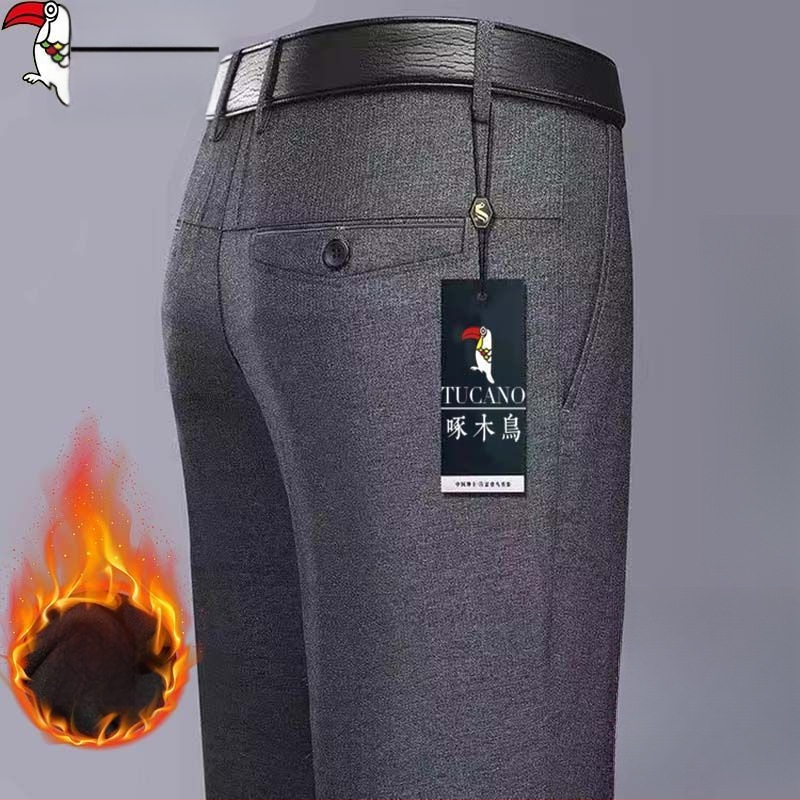 Ανδρικά παντελόνια casual με επένδυση φλίς, υψηλή μέση, ίσια γραμμή, πολυεστέρας