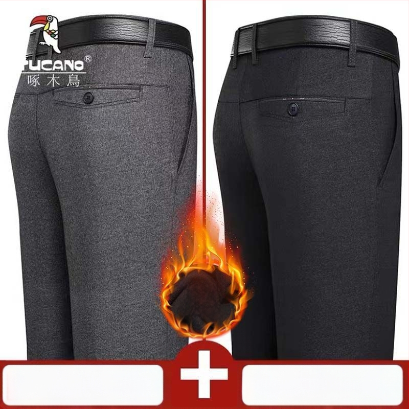 Ανδρικά παντελόνια casual με επένδυση φλίς, υψηλή μέση, ίσια γραμμή, πολυεστέρας