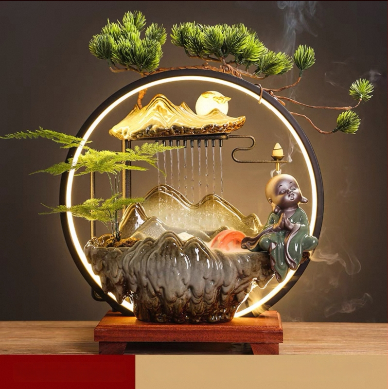 Kerámiás párásító folyóvízes függönyökkel, új kínai stílusú, nappali és iroda számára, testreszabható