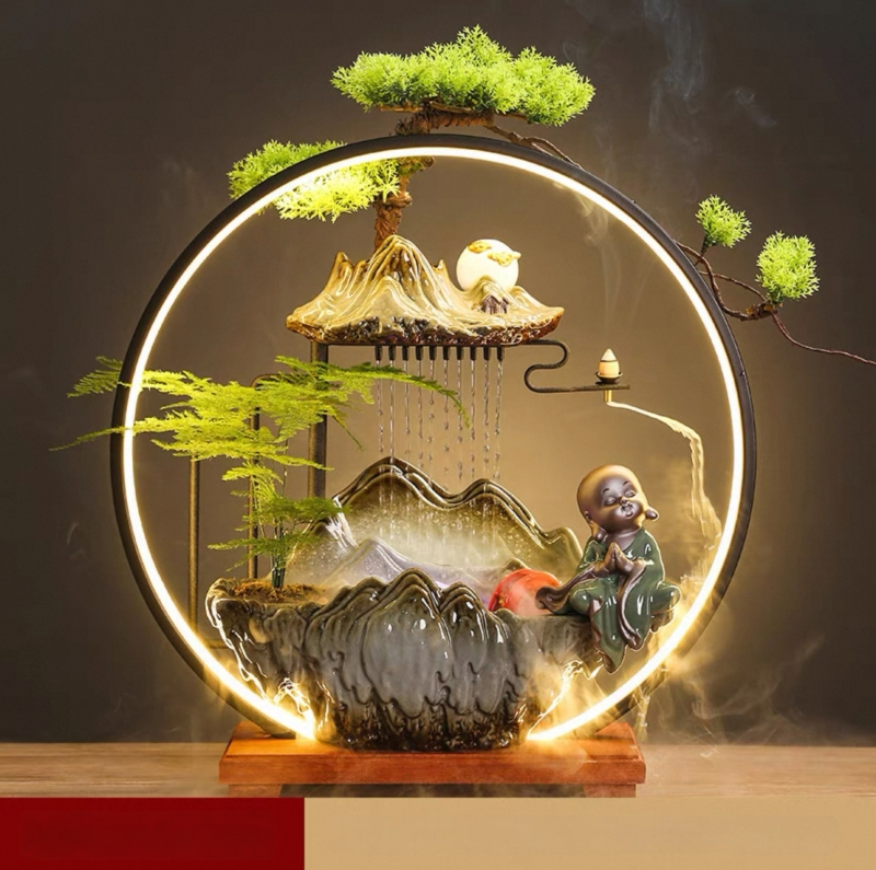 Kerámiás párásító folyóvízes függönyökkel, új kínai stílusú, nappali és iroda számára, testreszabható