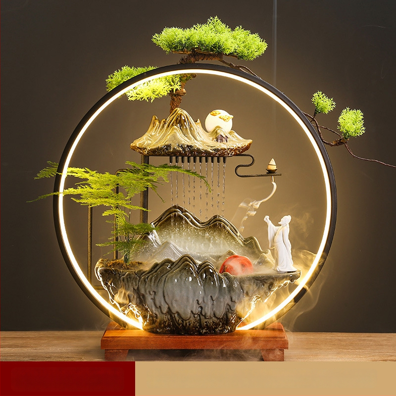 Kerámiás párásító folyóvízes függönyökkel, új kínai stílusú, nappali és iroda számára, testreszabható