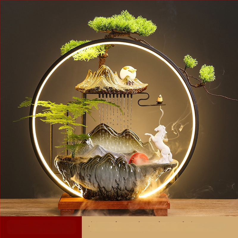 Kerámiás párásító folyóvízes függönyökkel, új kínai stílusú, nappali és iroda számára, testreszabható