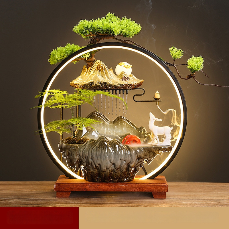 Kerámiás párásító folyóvízes függönyökkel, új kínai stílusú, nappali és iroda számára, testreszabható