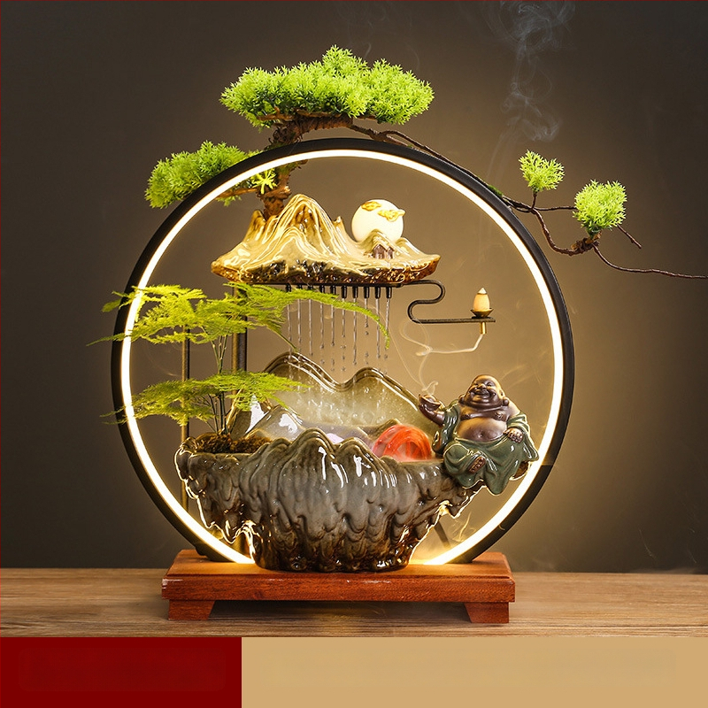 Kerámiás párásító folyóvízes függönyökkel, új kínai stílusú, nappali és iroda számára, testreszabható