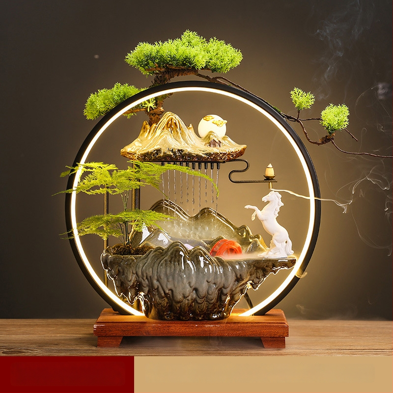 Kerámiás párásító folyóvízes függönyökkel, új kínai stílusú, nappali és iroda számára, testreszabható