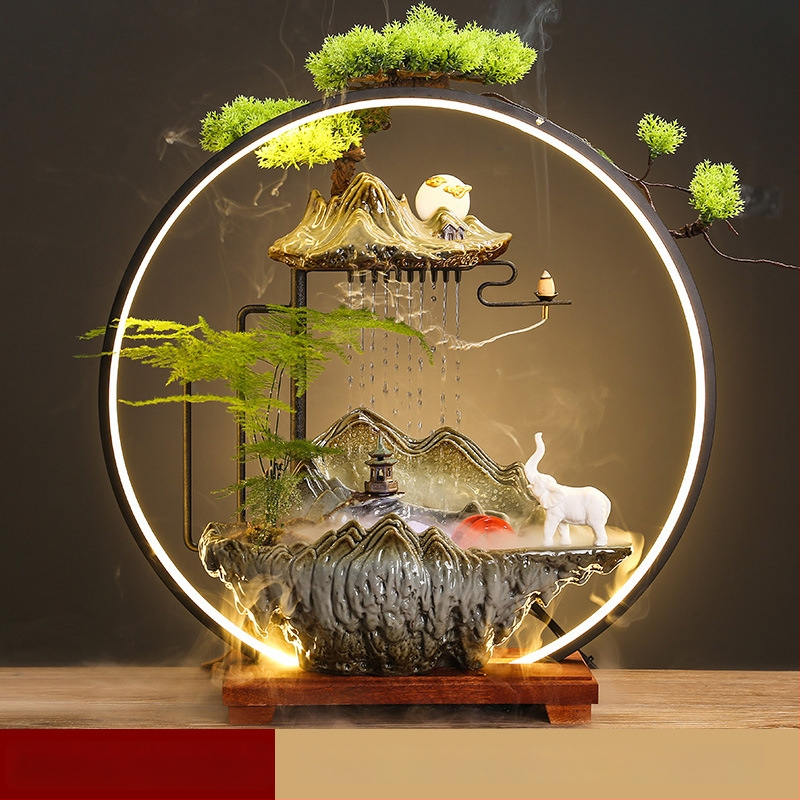 Kerámiás párásító folyóvízes függönyökkel, új kínai stílusú, nappali és iroda számára, testreszabható