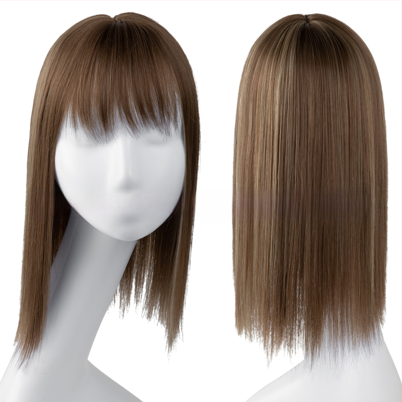 Perucă pentru femei - Piesă lungă, dreaptă cu breton 3D, procesare mecanizată, mătase rezistentă la temperaturi înalte, poate fi coafată și vopsită
